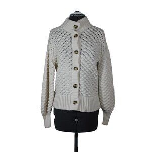 Madewell women's Surrey bobble mock neck popcorn knit crop button front cardigan